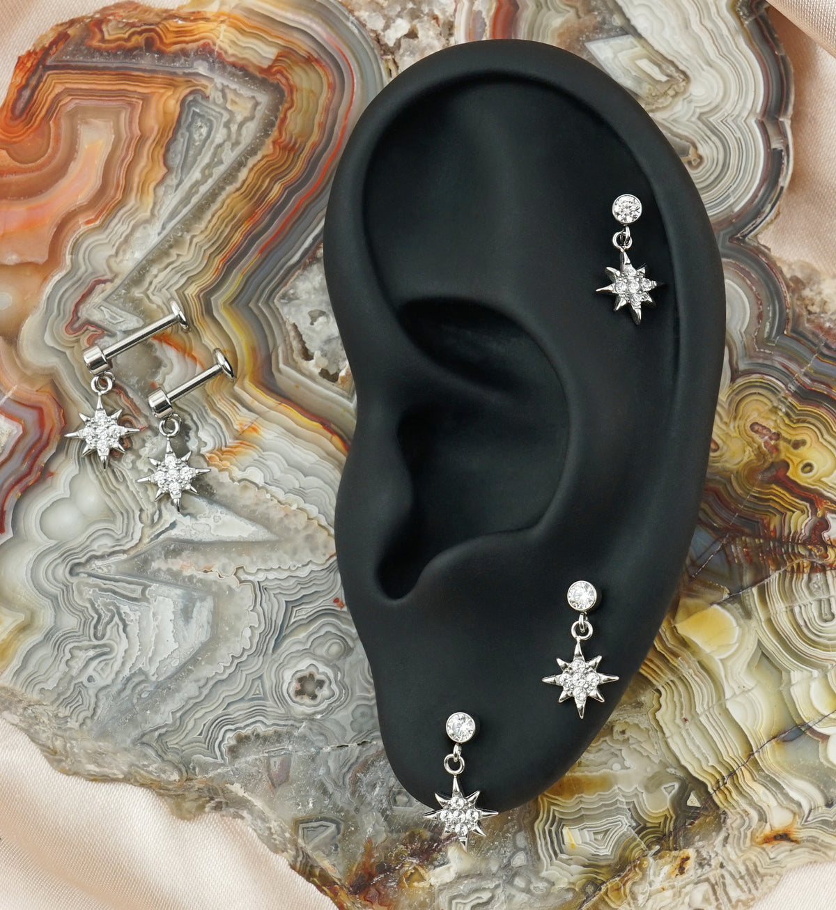 Sunshine CZ Dangle Internally Threaded Stainless Steel Labret