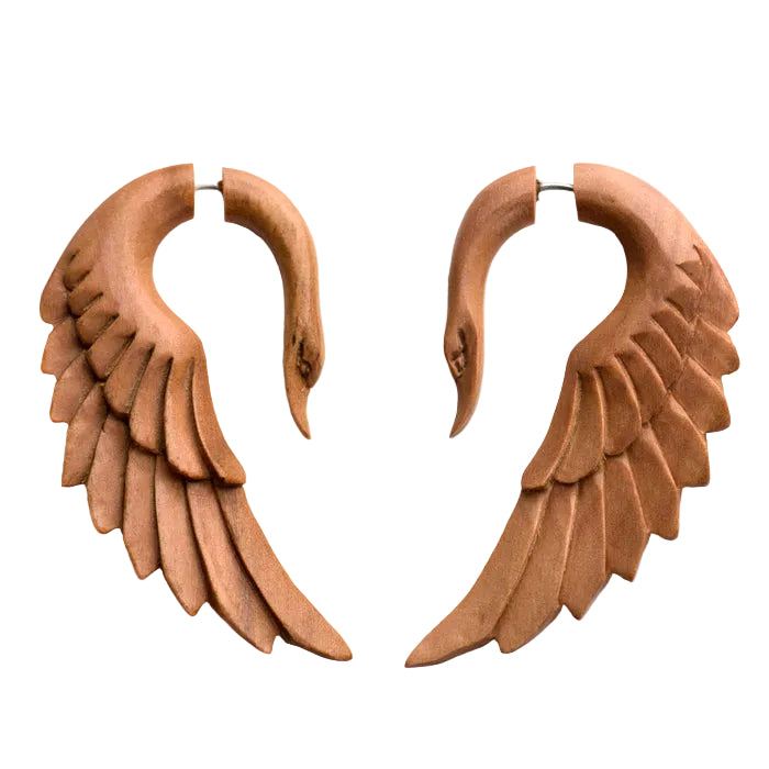 Swan Angel Saba Wood Fake Gauges Earrings