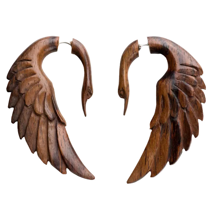 Swan Angel Wing Fake Gauges Sono Wood Earrings