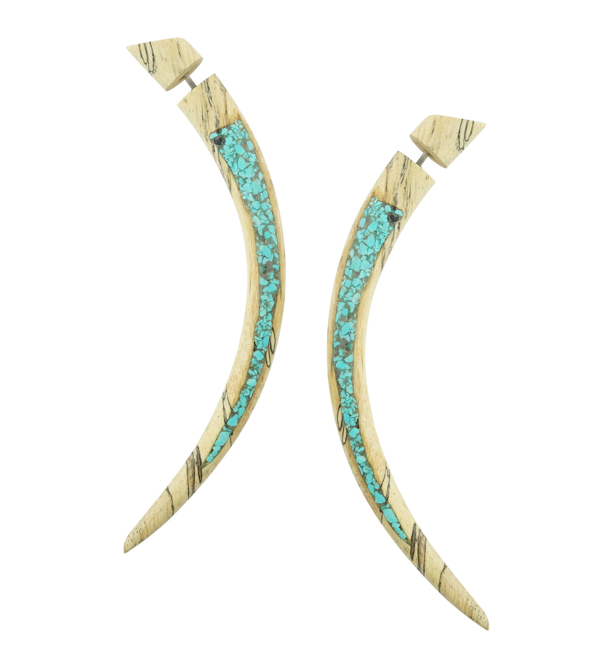 Tamarind Wood Fake Gauge Crushed Howlite Inlay Curved Taper Tribal Earrings