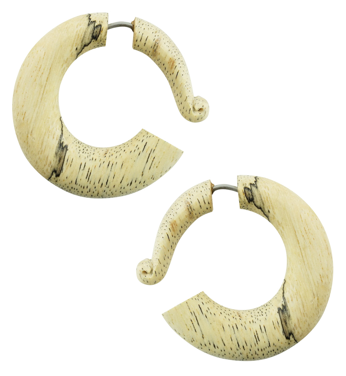 Tamarind Wooden Hoop Fake Gauge Earrings
