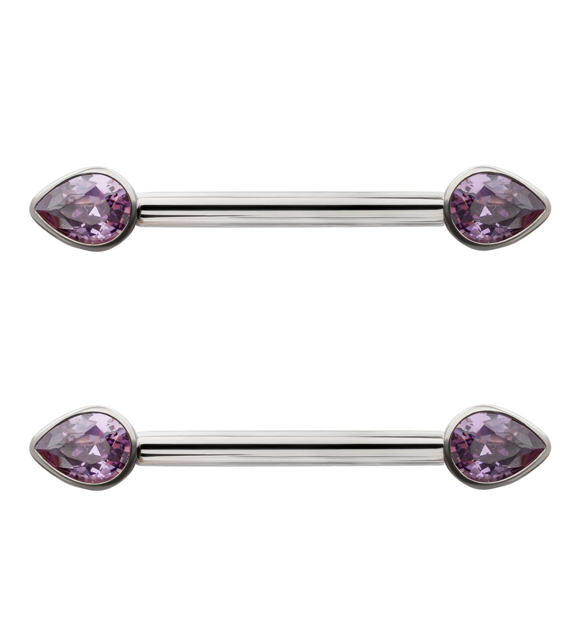 Teardrop Amethyst CZ Titanium Internally Threaded Nipple Ring Barbell