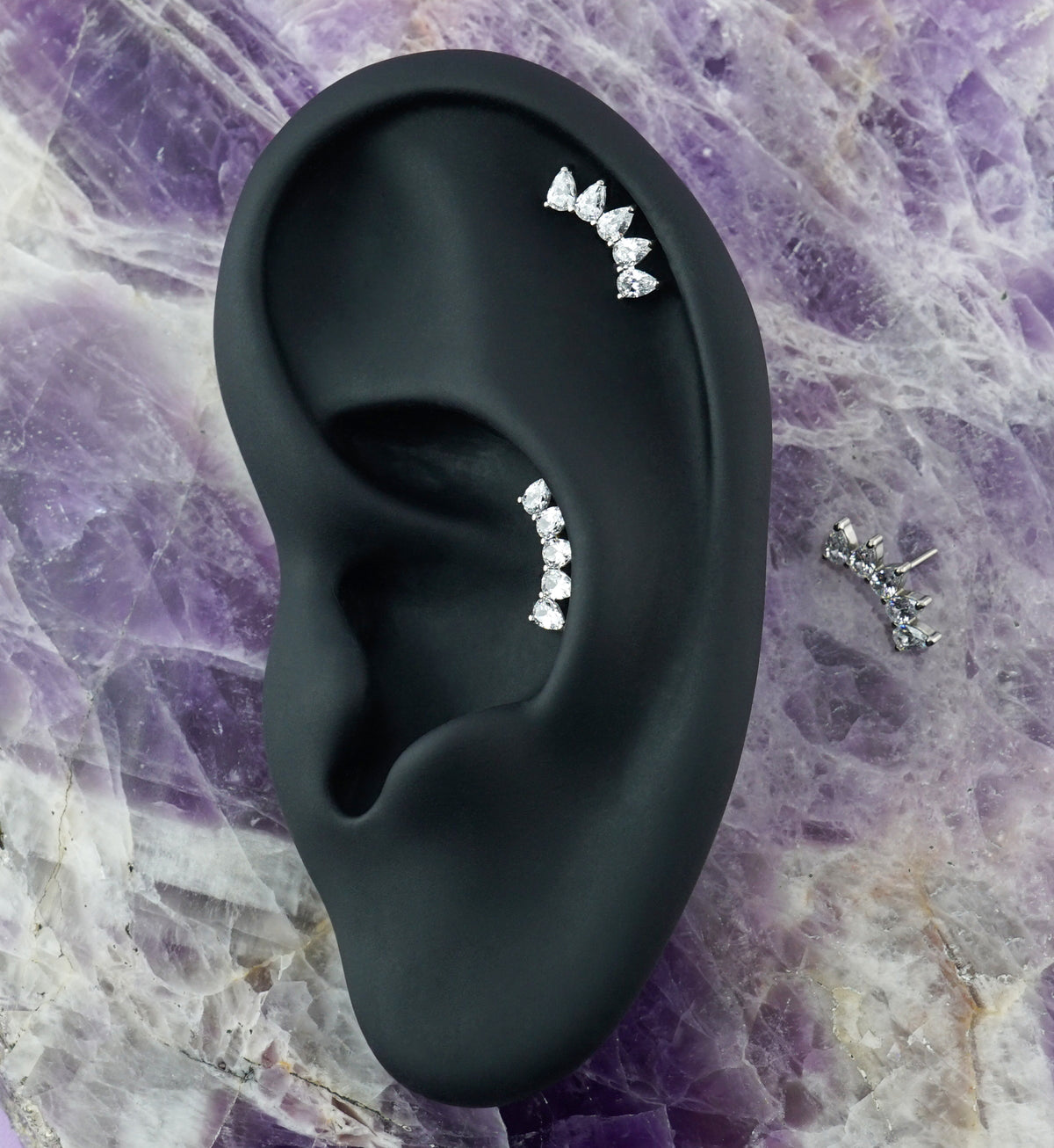 Teardrop Arch Clear CZ Titanium Threadless Top