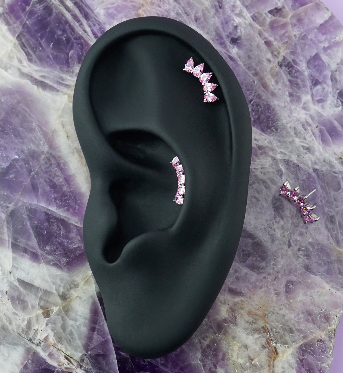Teardrop Arch Pink CZ Titanium Threadless Top