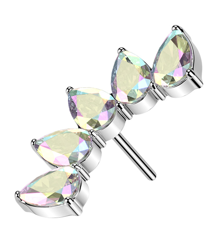 Teardrop Arch Rainbow Aurora CZ Titanium Threadless Top