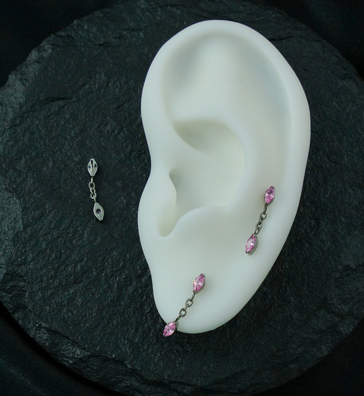 Teardrop Chain Link Dangle Pink CZ Titanium Threadless Top