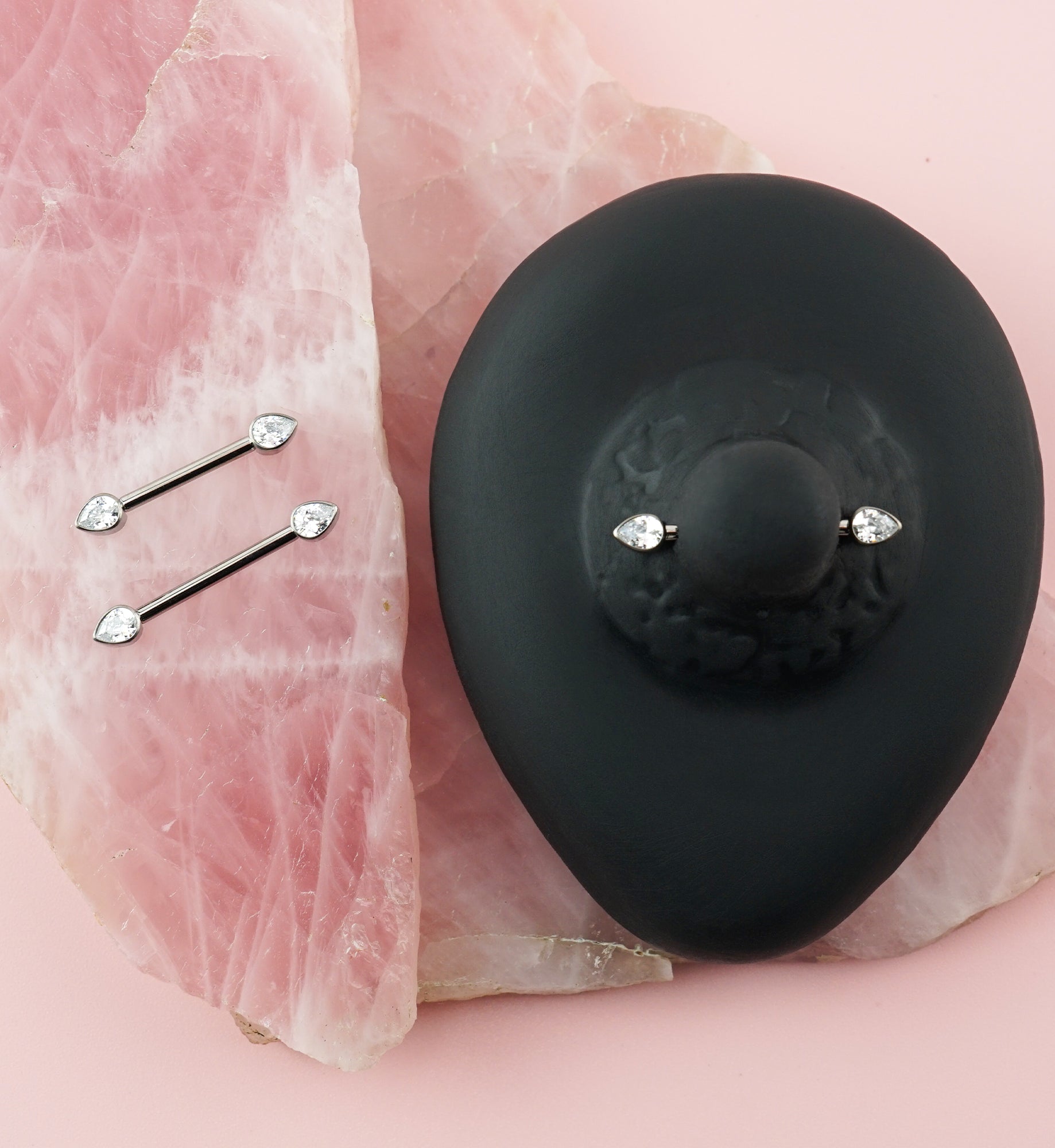 Teardrop Clear CZ Titanium Internally Threaded Nipple Ring Barbell