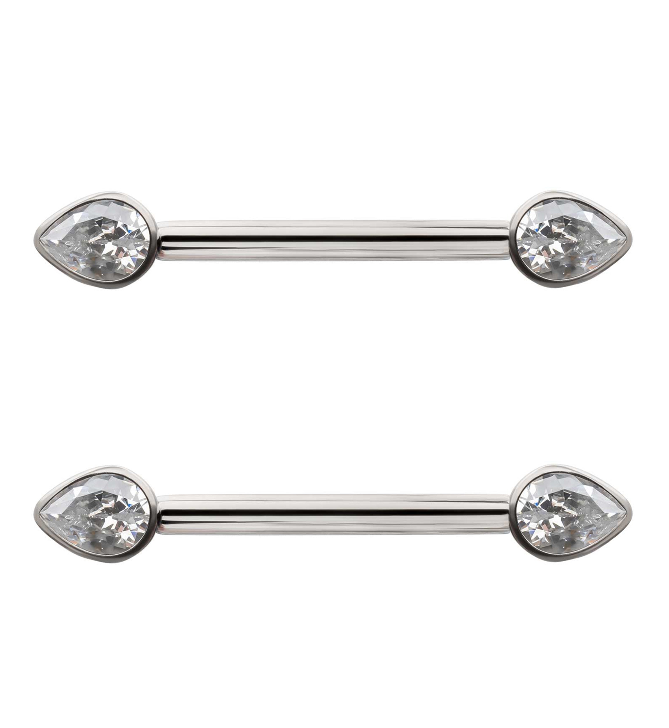 Teardrop Clear CZ Titanium Internally Threaded Nipple Ring Barbell