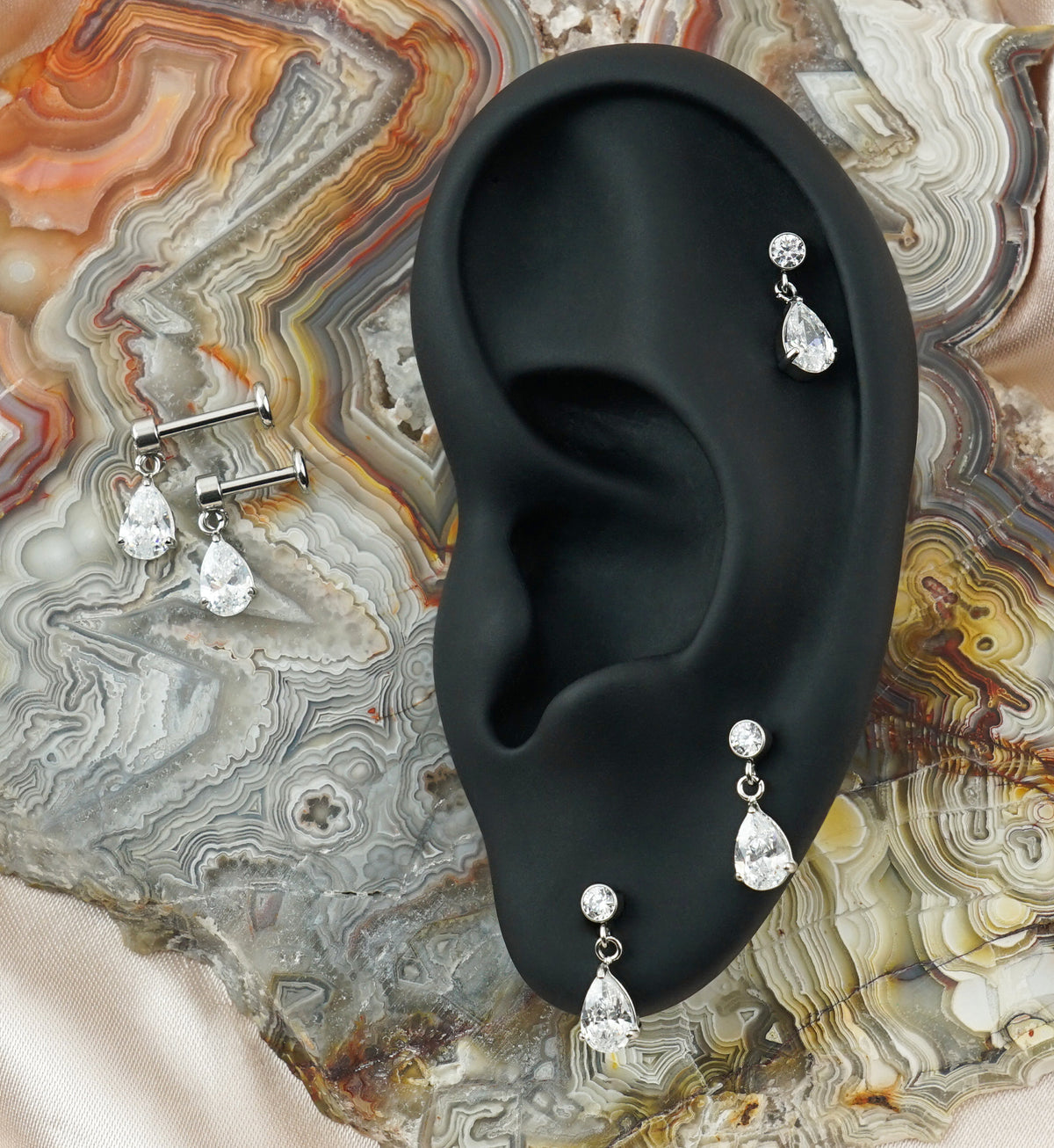 Teardrop CZ Dangle Internally Threaded Stainless Steel Labret