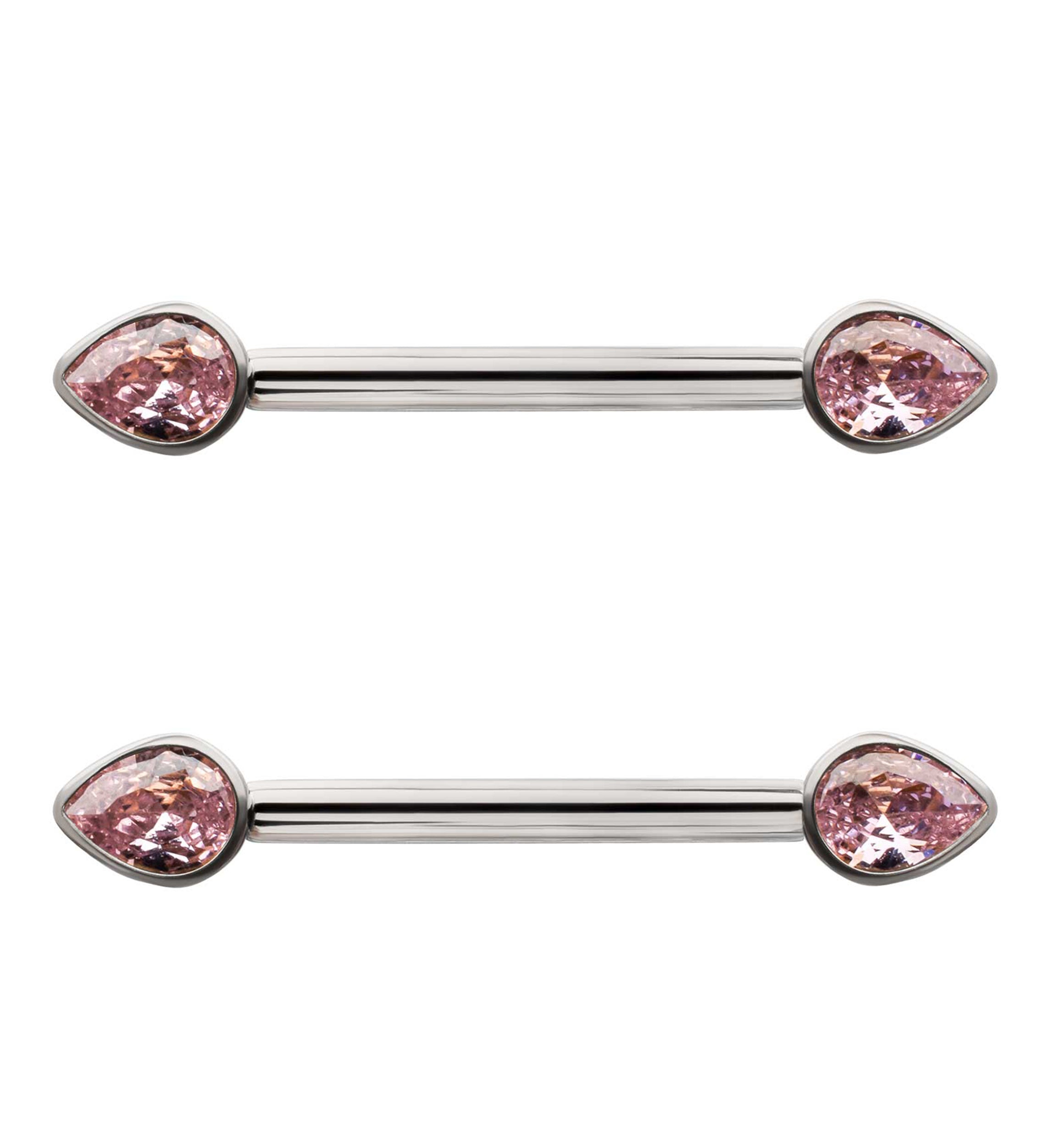 Teardrop Pink CZ Titanium Internally Threaded Nipple Ring Barbell