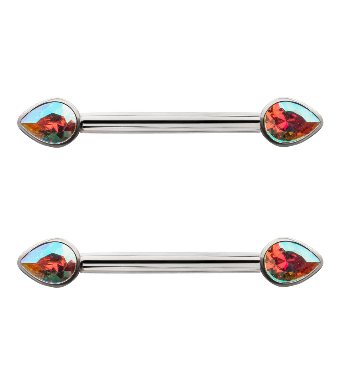 Teardrop Rainbow Aurora CZ Titanium Internally Threaded Nipple Ring Barbell