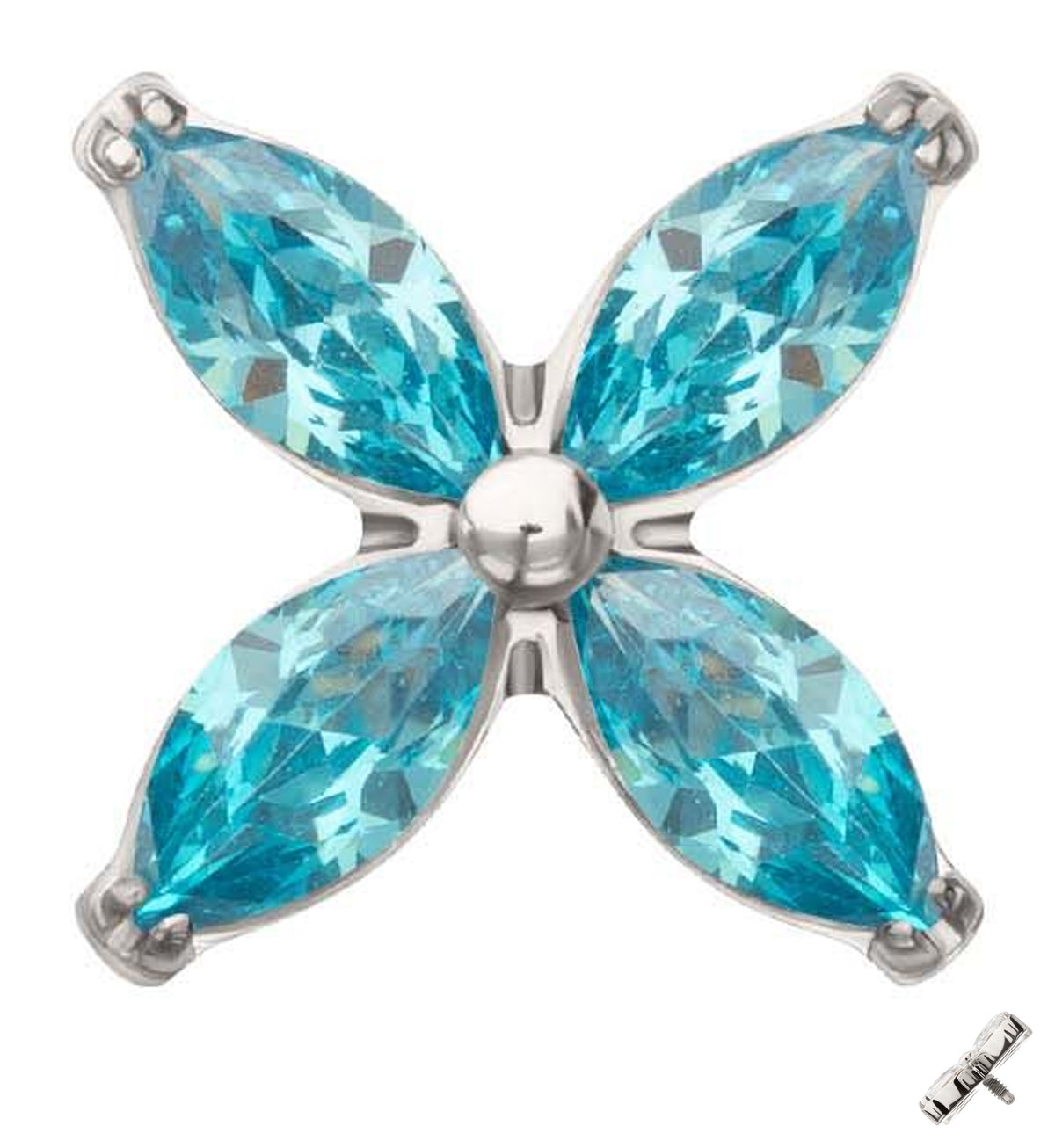 Tetrad Marquise Blue Topaz CZ Internally Threaded Titanium Top