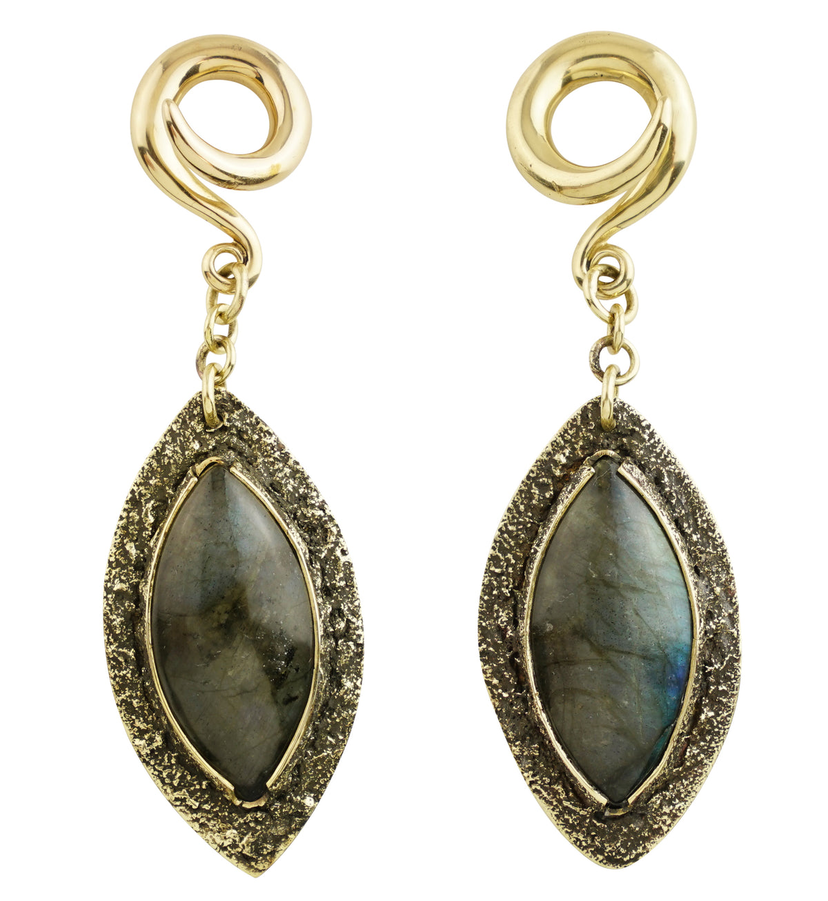 Textured Labradorite Stone Brass Hangers/Ear Weights Version 4