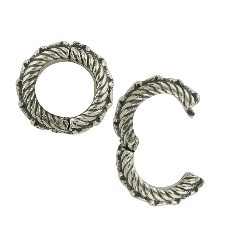 Textured White Brass Hinged Ear Lobe Cuffs