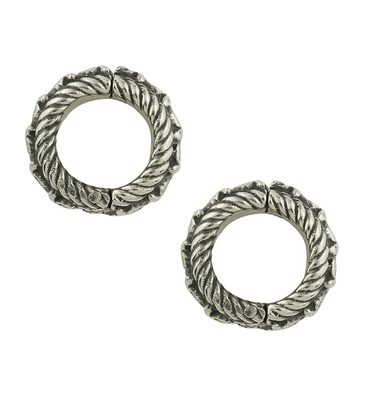 Textured White Brass Hinged Ear Lobe Cuffs