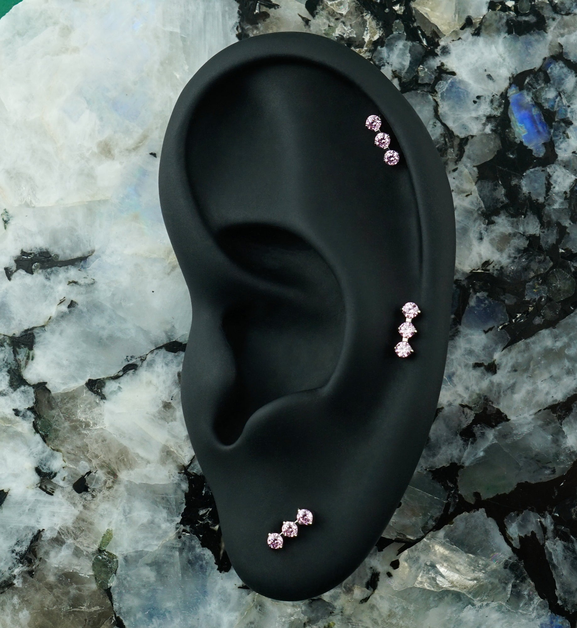 Threefold Pink CZ Titanium Threadless Top
