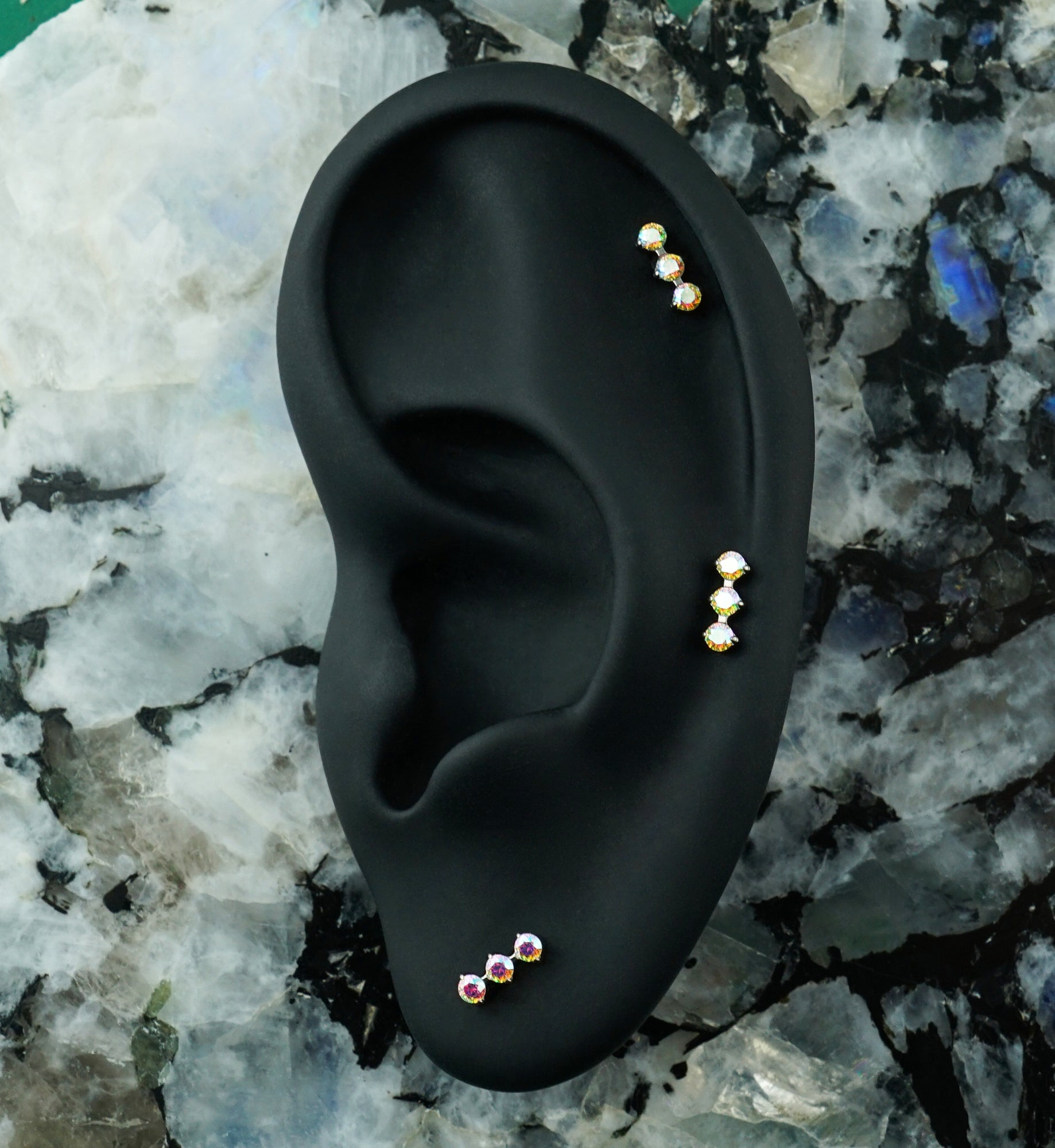 Threefold Rainbow Aurora CZ Titanium Threadless Top