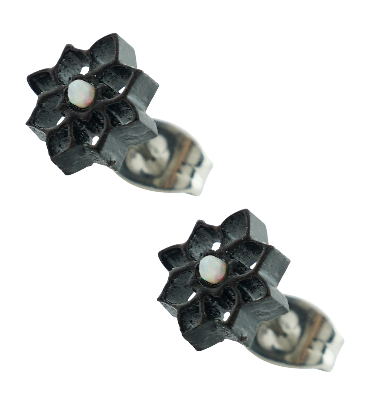 Trace Bloom with White Opalite Stainless Steel Stud Earrings