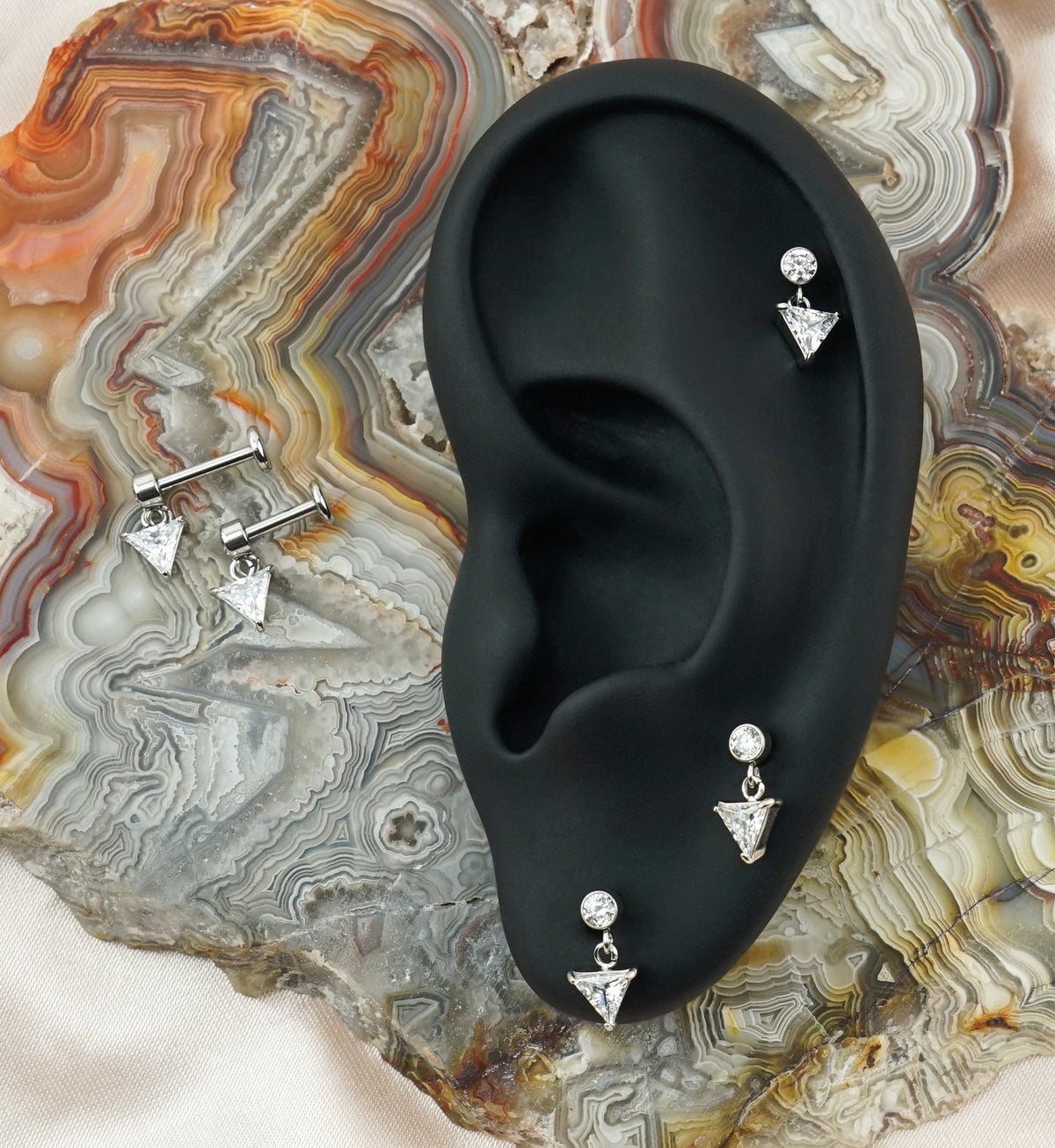 Triangle CZ Dangle Internally Threaded Stainless Steel Labret