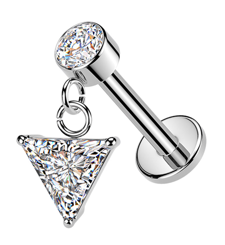 Triangle CZ Dangle Internally Threaded Stainless Steel Labret
