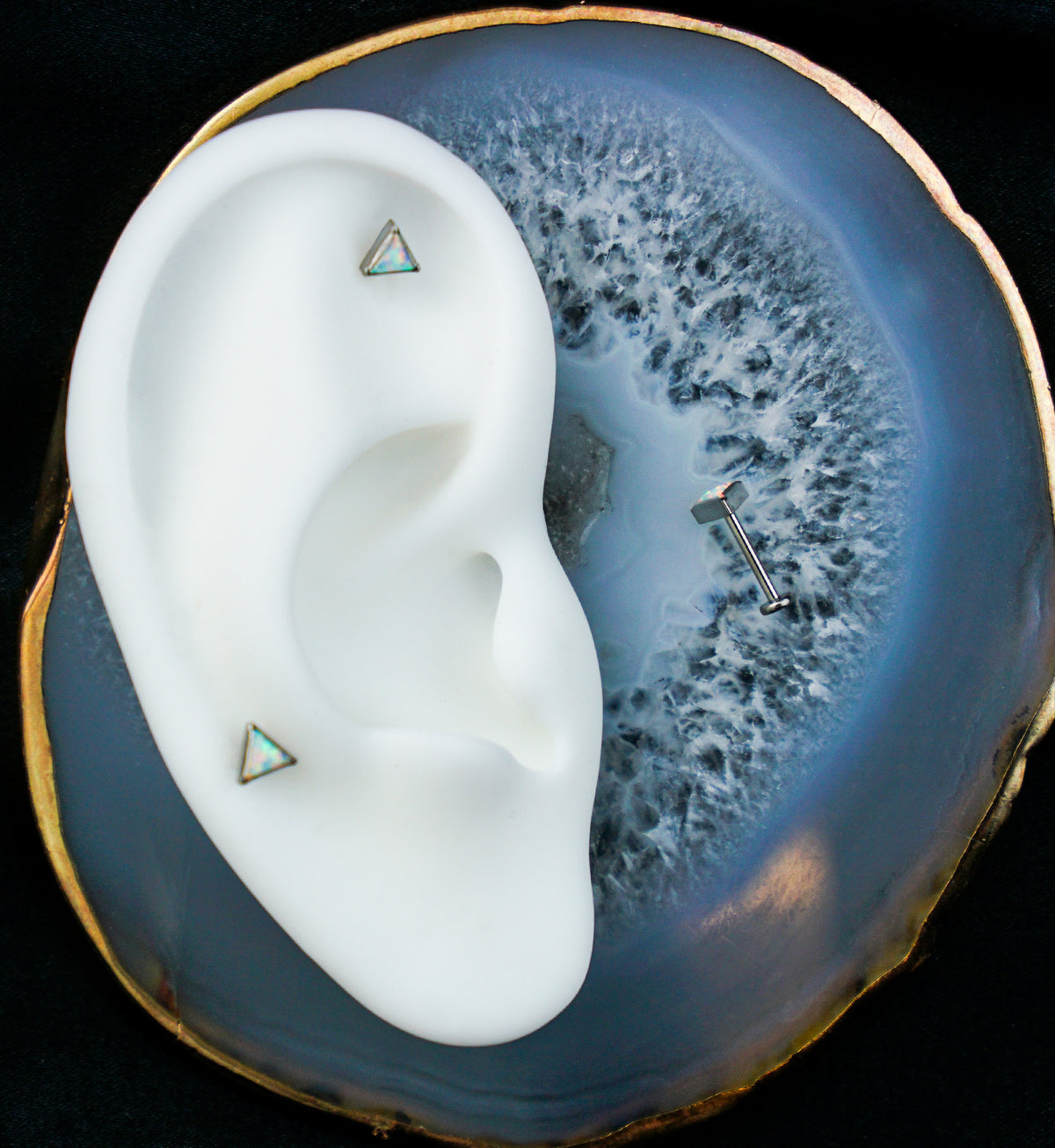 Triangle White Opalite Titanium Threadless Labret