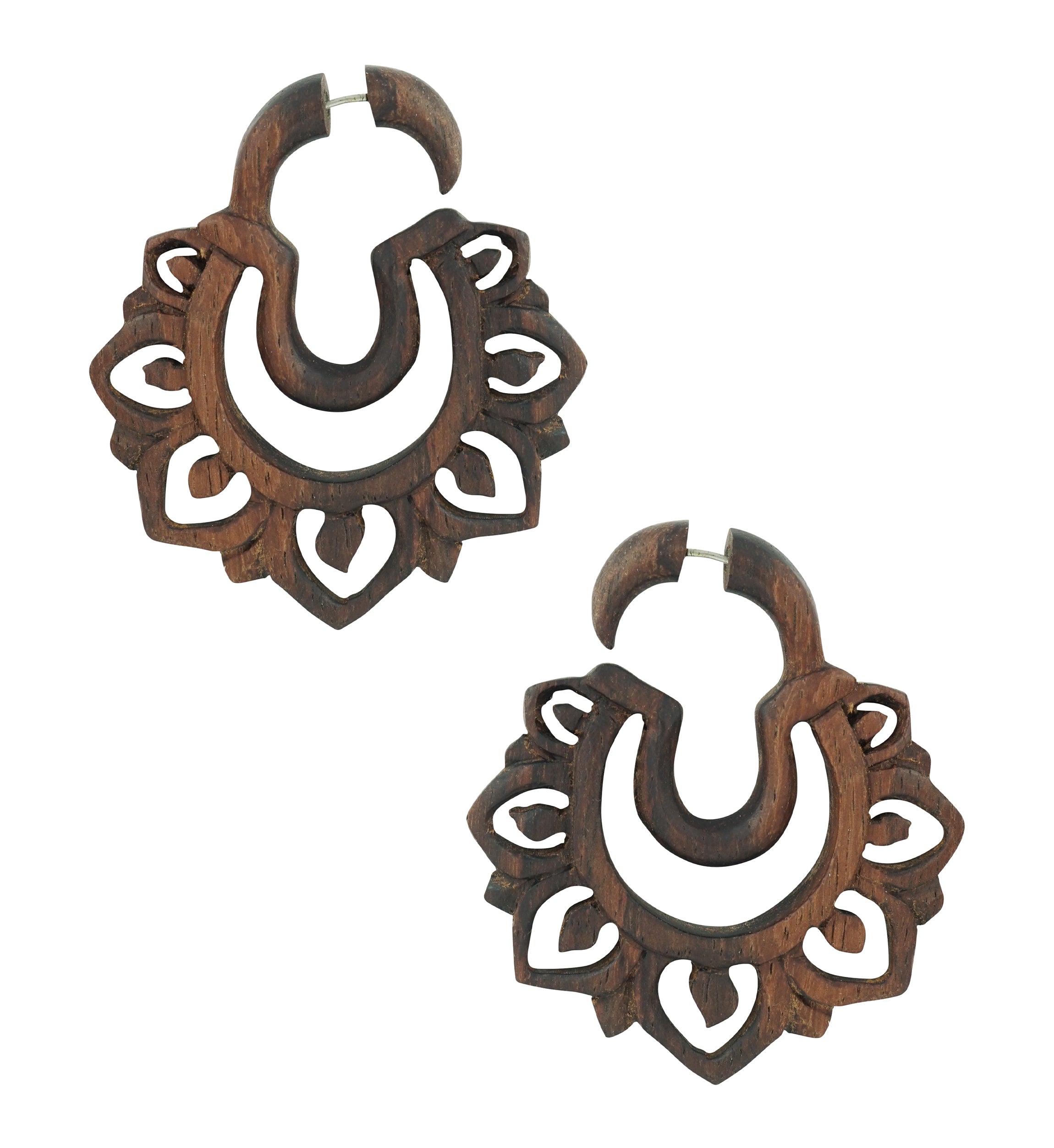 Tribal Spike Wooden Hangers / Fake Gauges Earrings