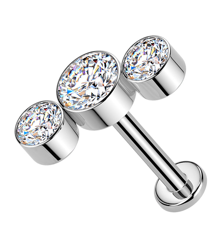 Triple Clear CZ Titanium Threadless Labret