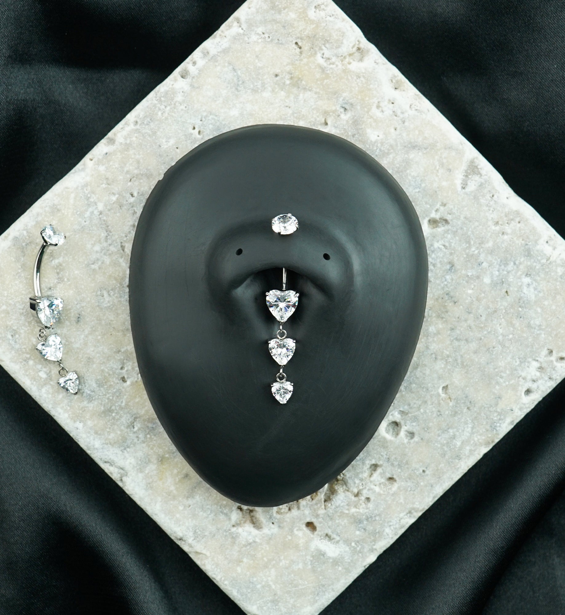 Triple Heart Clear CZ Dangle Titanium Internally Threaded Belly Button Ring