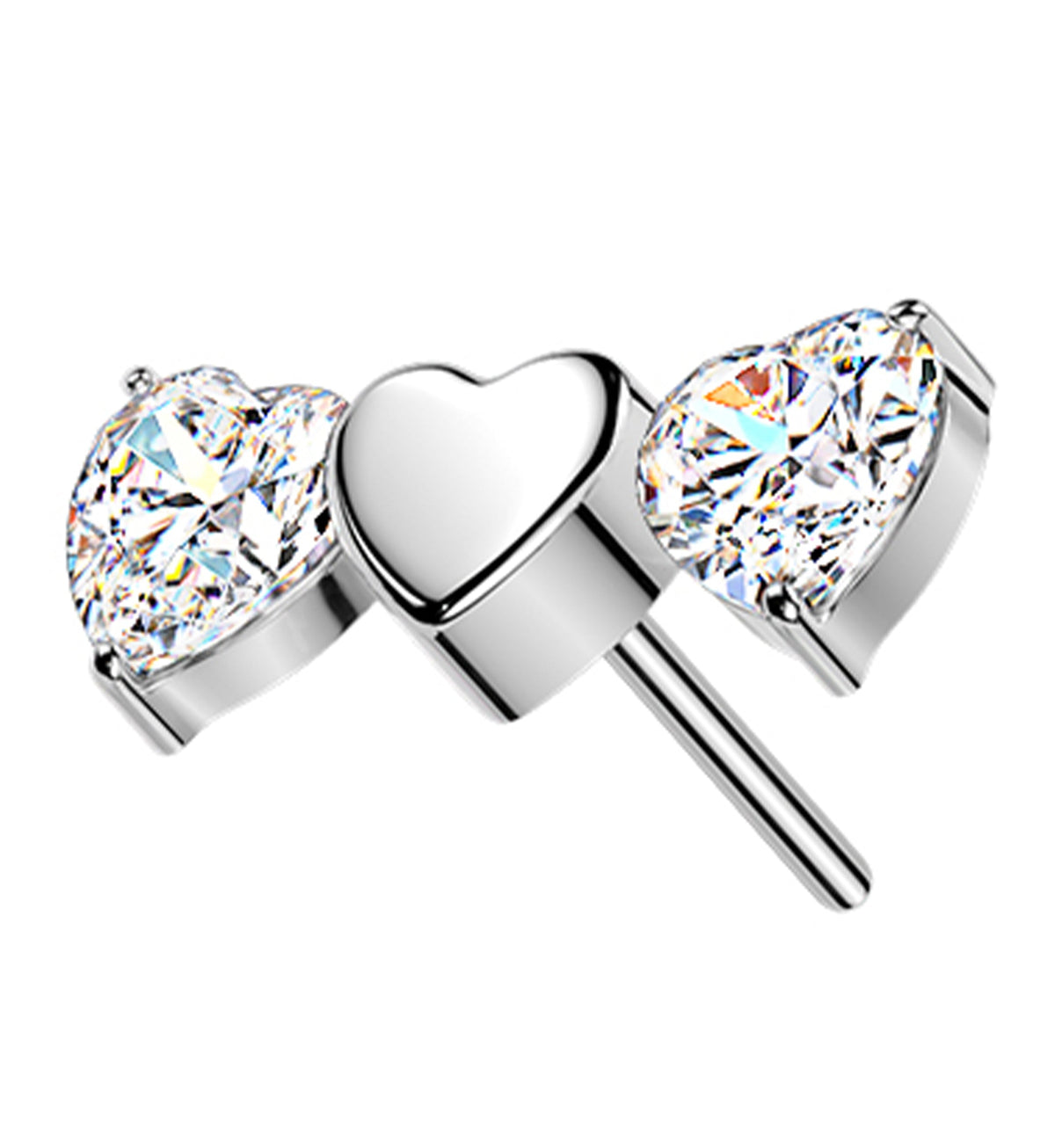 Triple Heart Clear CZ Titanium Threadless Top
