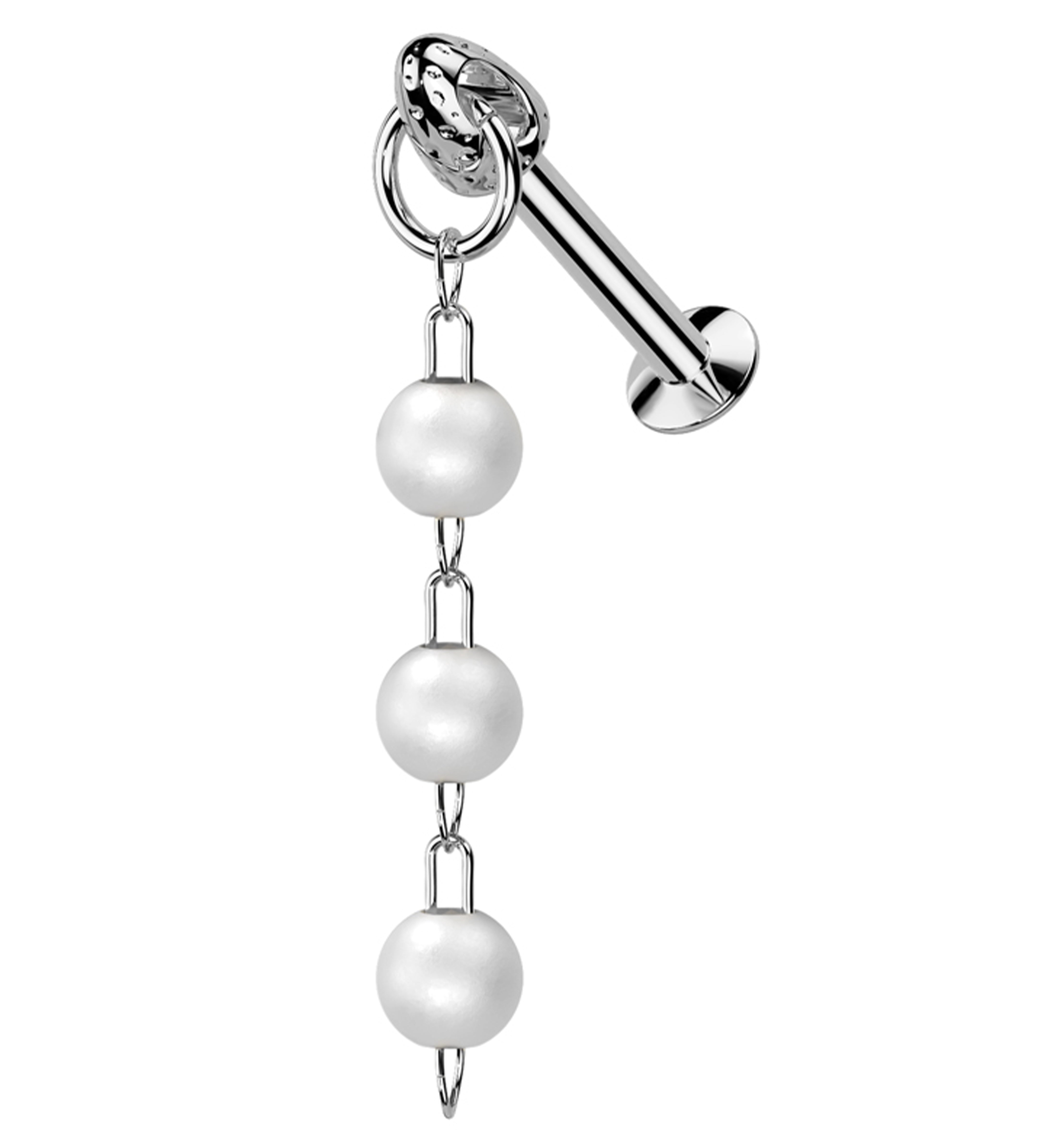 Triple Pearl Dangle Stainless Steel Convex Back Threadless Labret