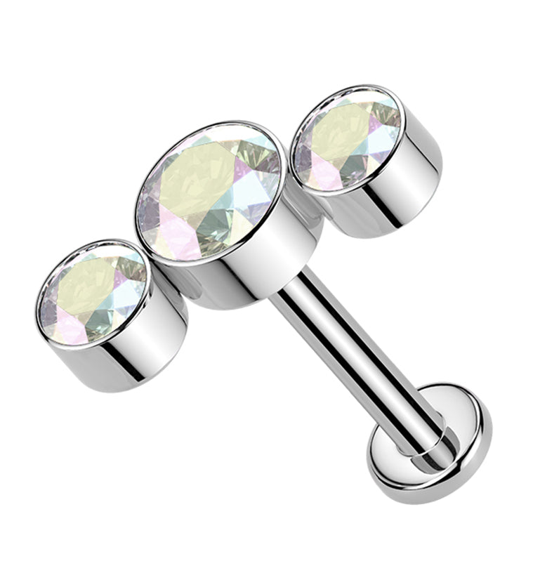 Triple Rainbow Aurora CZ Titanium Threadless Labret