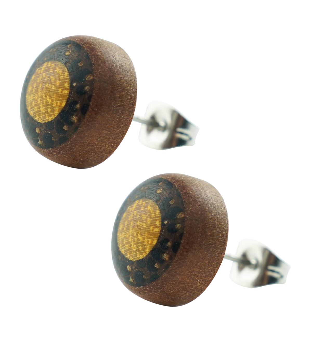Triple Wooden Stainless Steel Stud Earrings