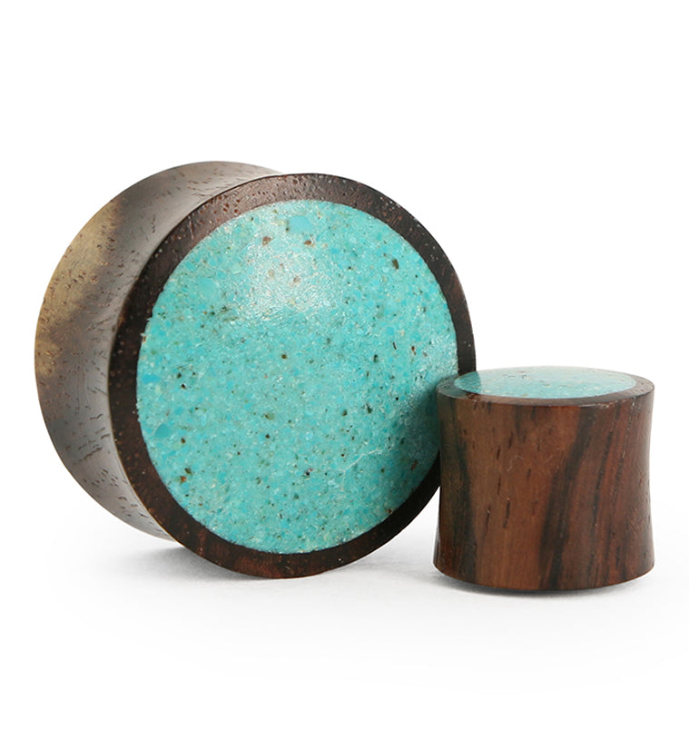 Sono Wood Plugs With Turquoise Stone Inlay
