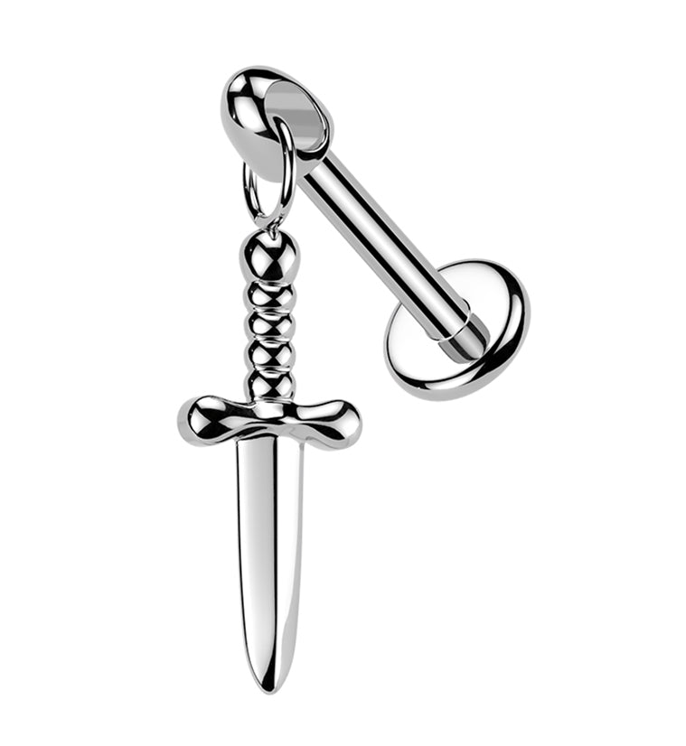 Twisted Handle Dagger Dangle Cone Top Internally Threaded Titanium Labret