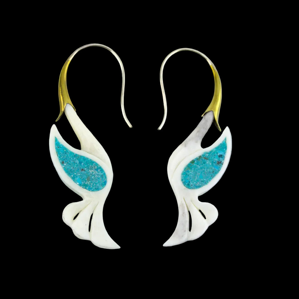 Turquoise Swan Bone Hangers / Earrings