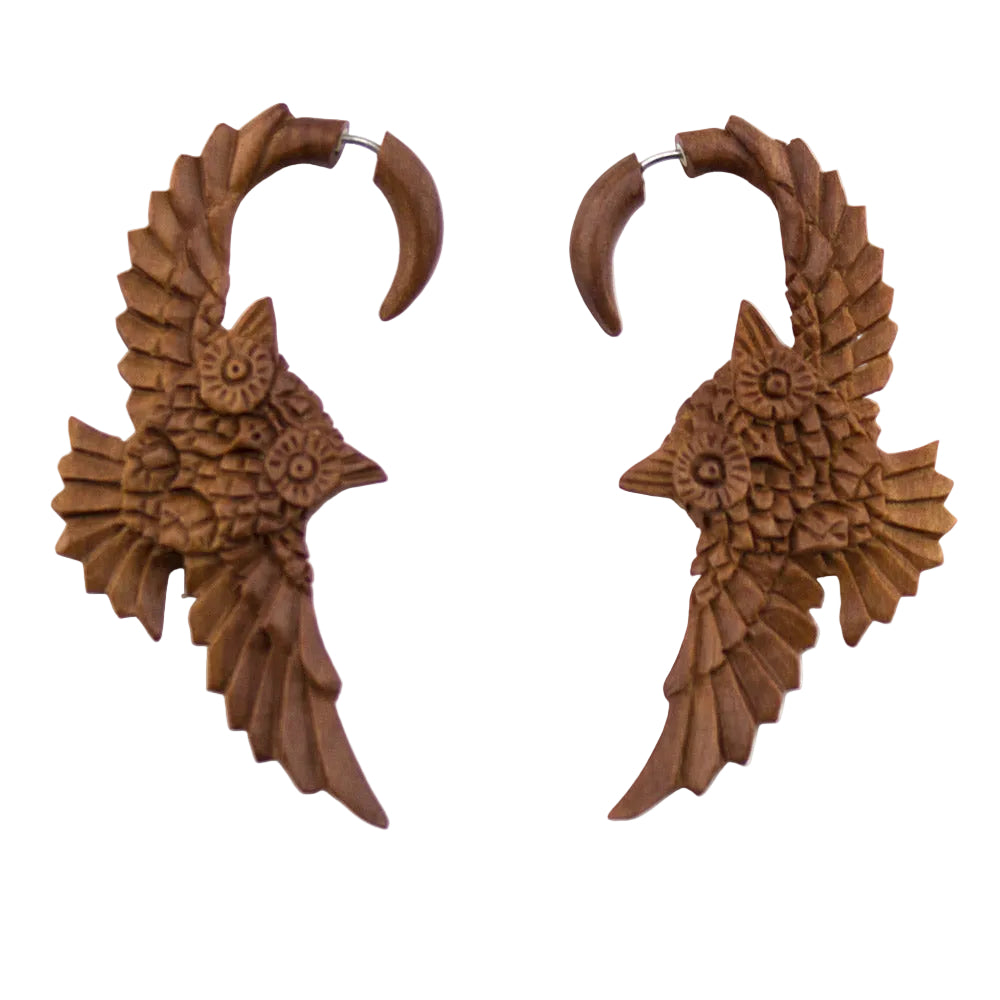 Wooden Owl Hangers / Fake Gauges Earrings