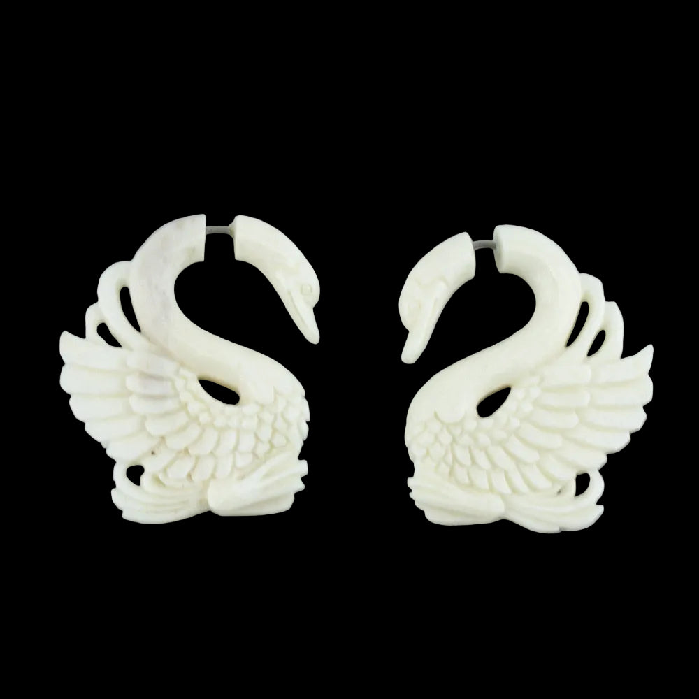 Swan Bone Hangers / Fake Gauges Earrings
