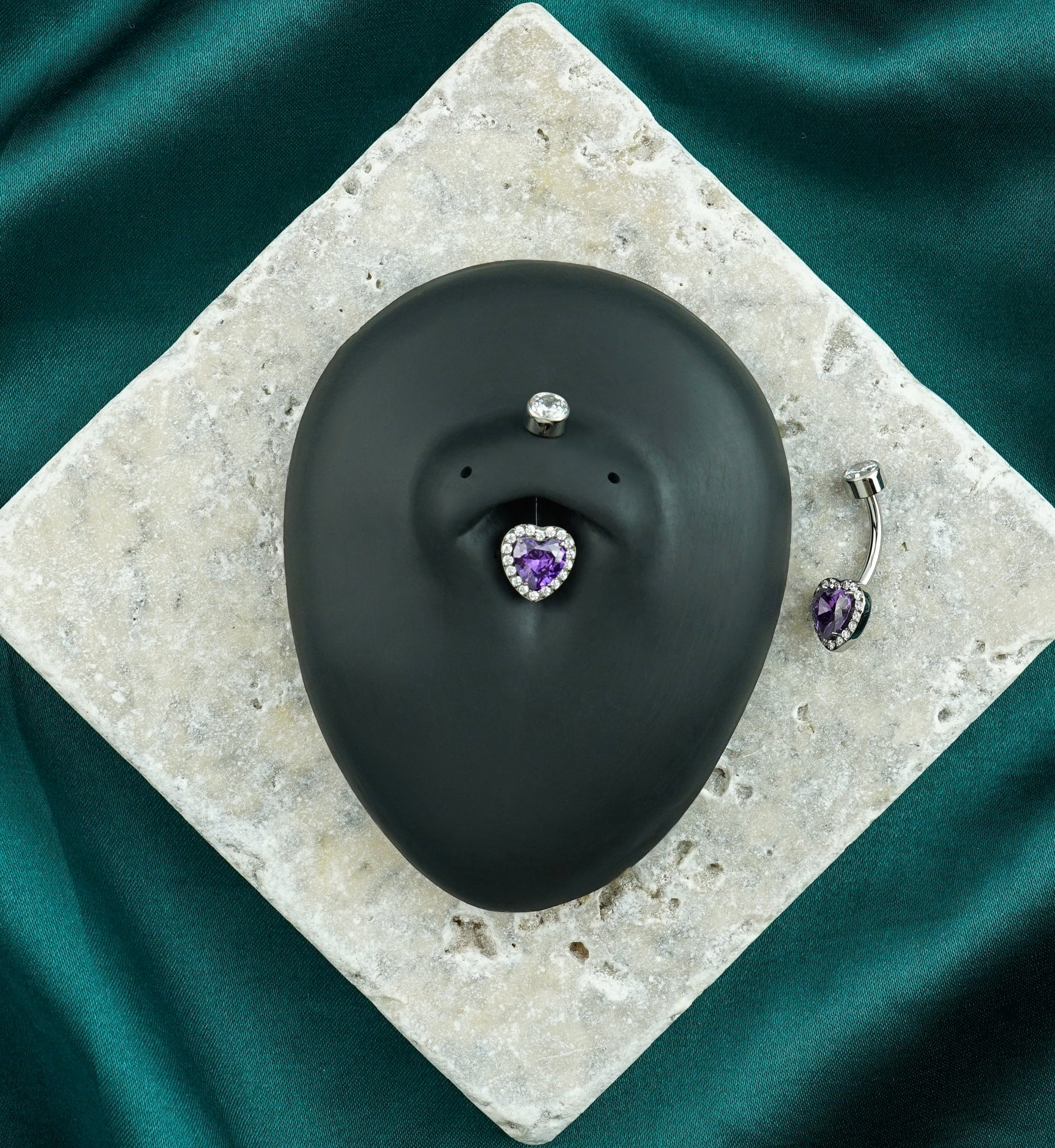 Valentine Heart Amethyst CZ Titanium Internally Threaded Belly Button Ring