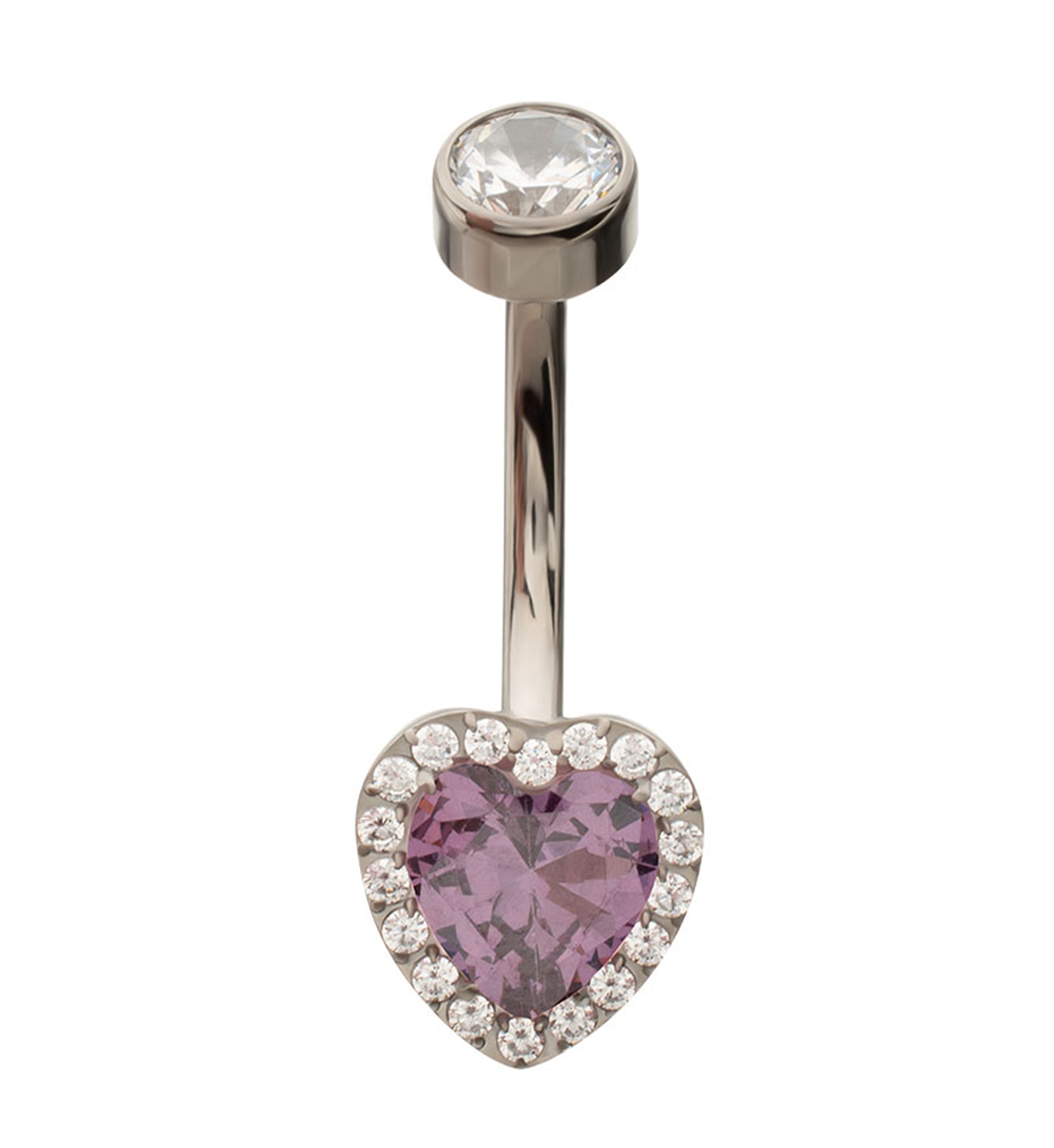 Valentine Heart Amethyst CZ Titanium Internally Threaded Belly Button Ring
