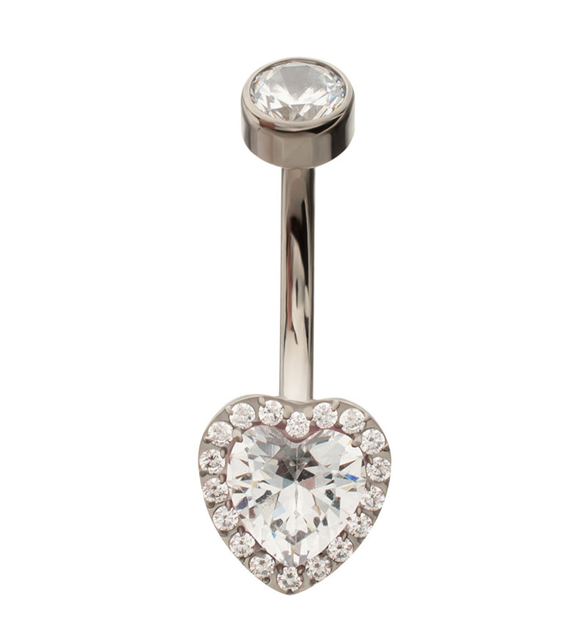 Valentine Heart Clear CZ Titanium Internally Threaded Belly Button Ring
