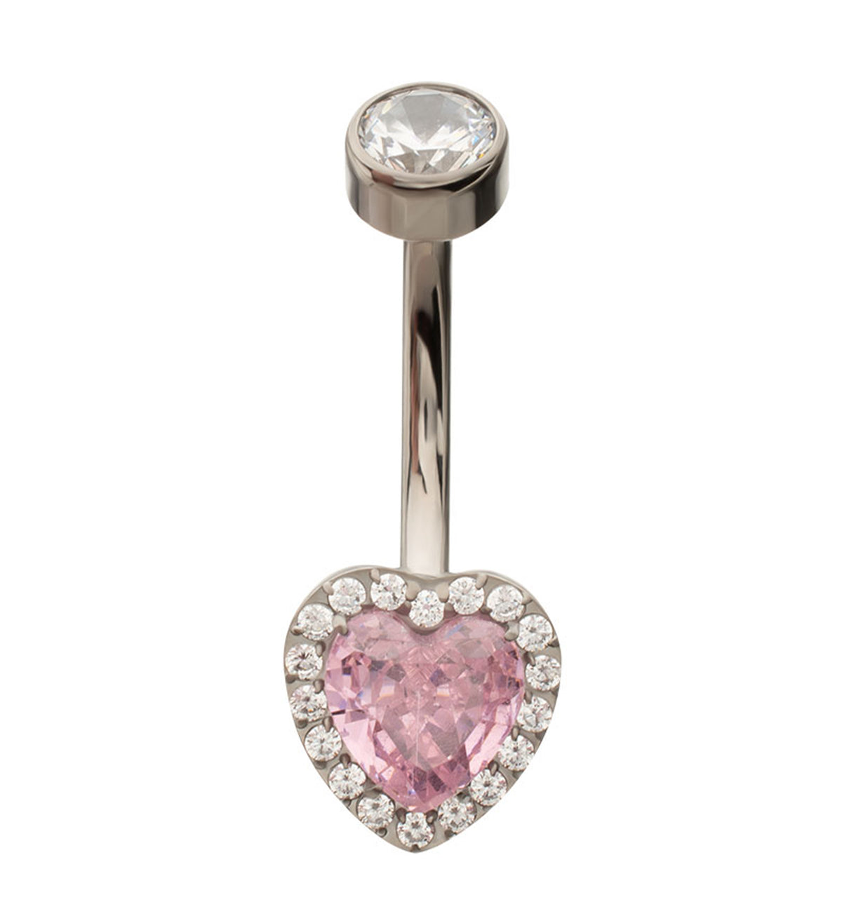 Valentine Heart Pink CZ Titanium Internally Threaded Belly Button Ring