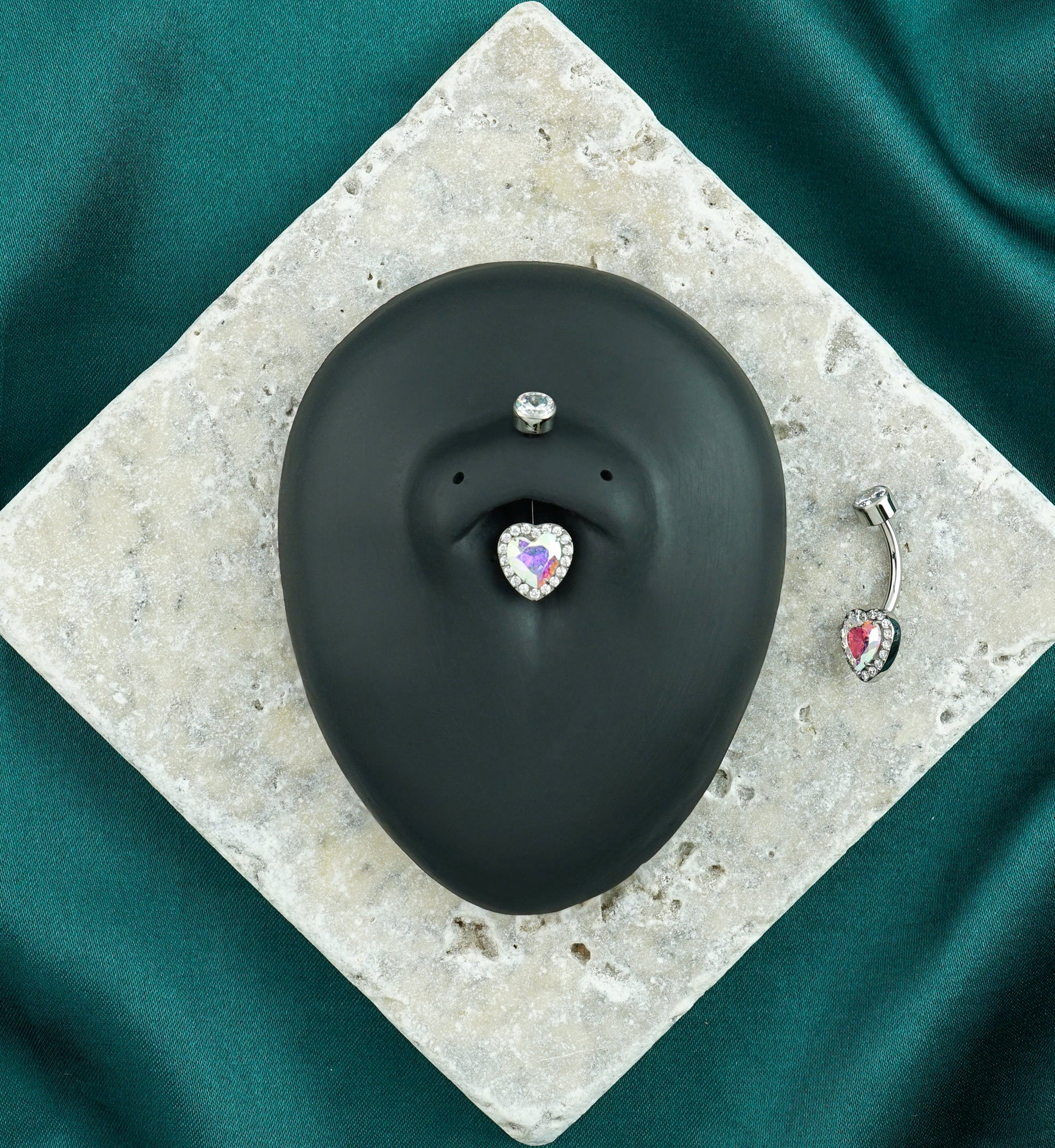 Valentine Heart Rainbow Aurora CZ Titanium Internally Threaded Belly Button Ring