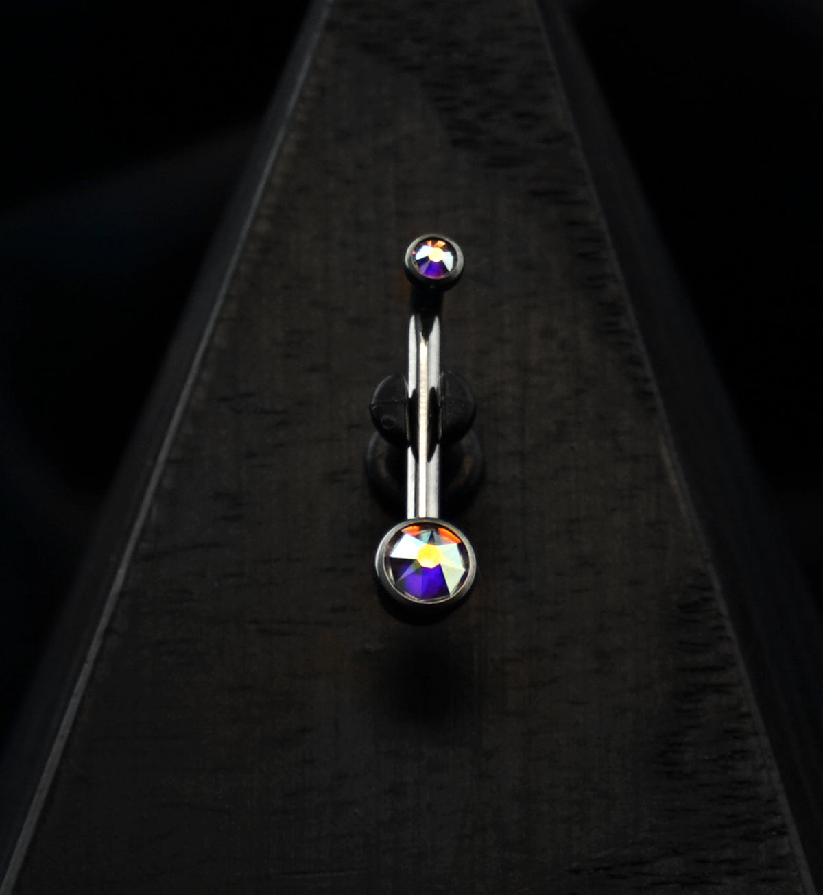 Vertical Clitoral Hood Double Rainbow Aurora CZ Bar