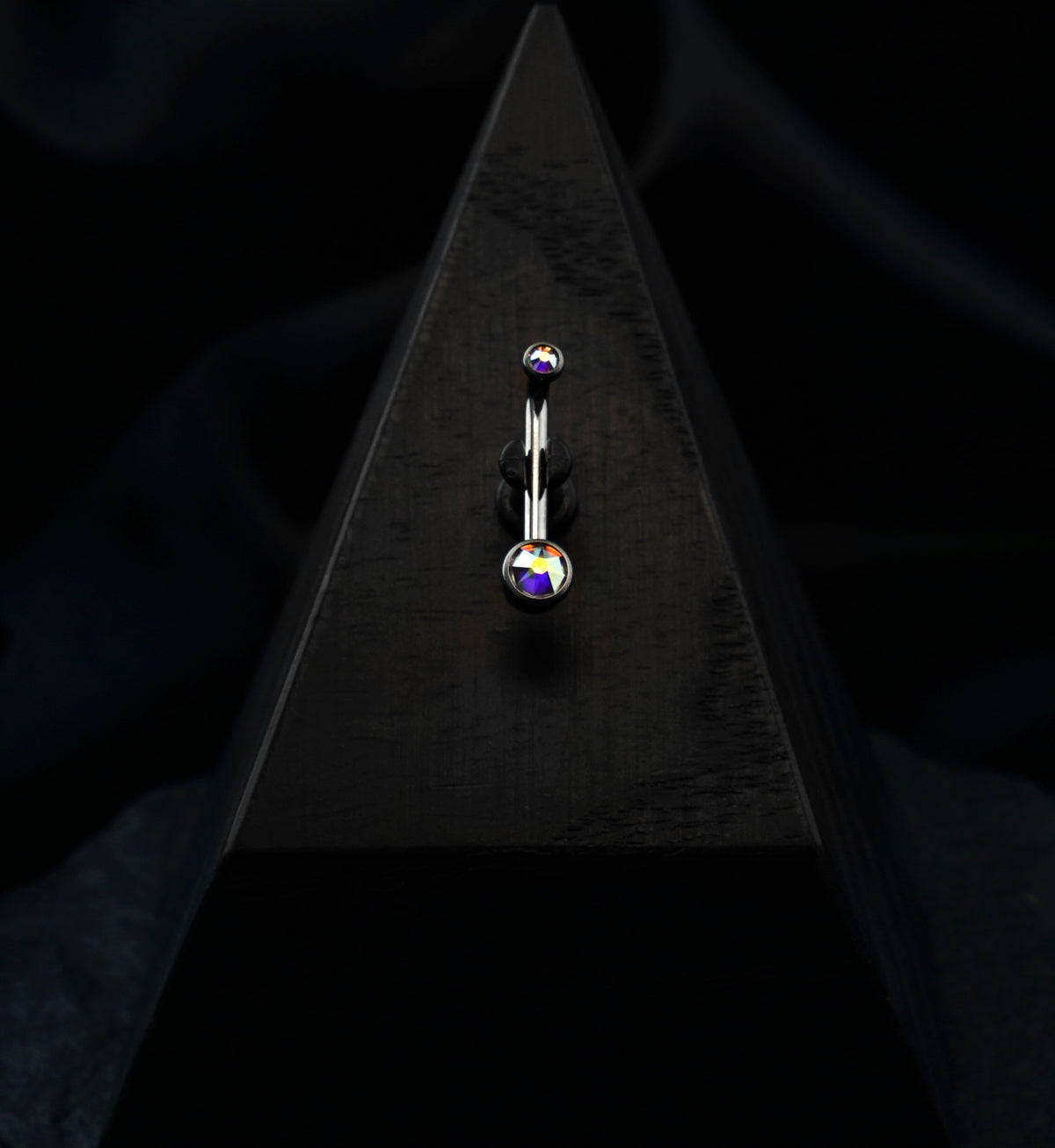 Vertical Clitoral Hood Double Rainbow Aurora CZ Bar