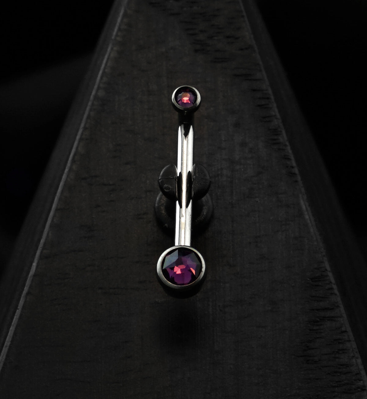 Vertical Clitoral Hood Double Tanzanite CZ Bar