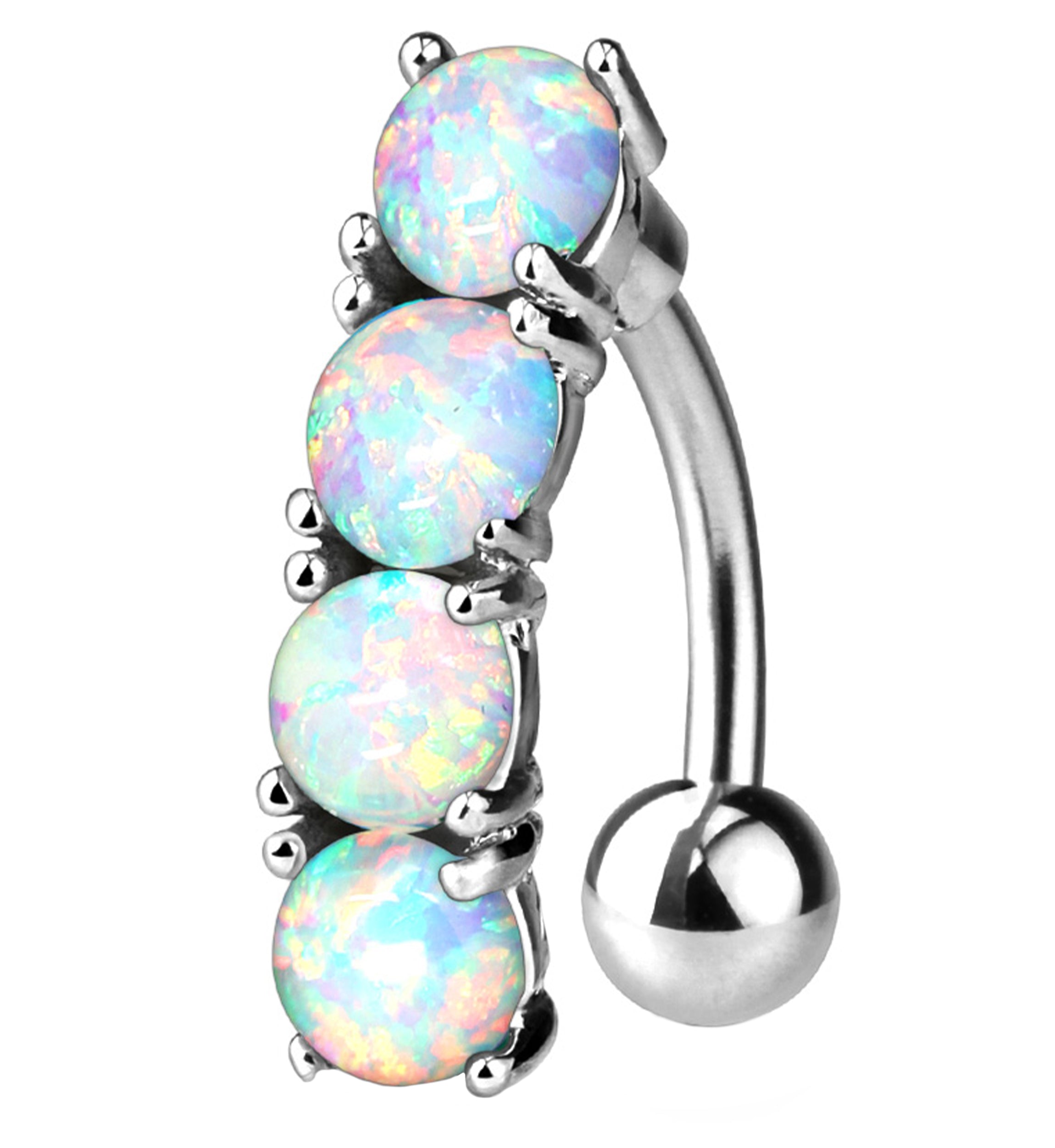 Vertical White Opalite Belly Button Ring
