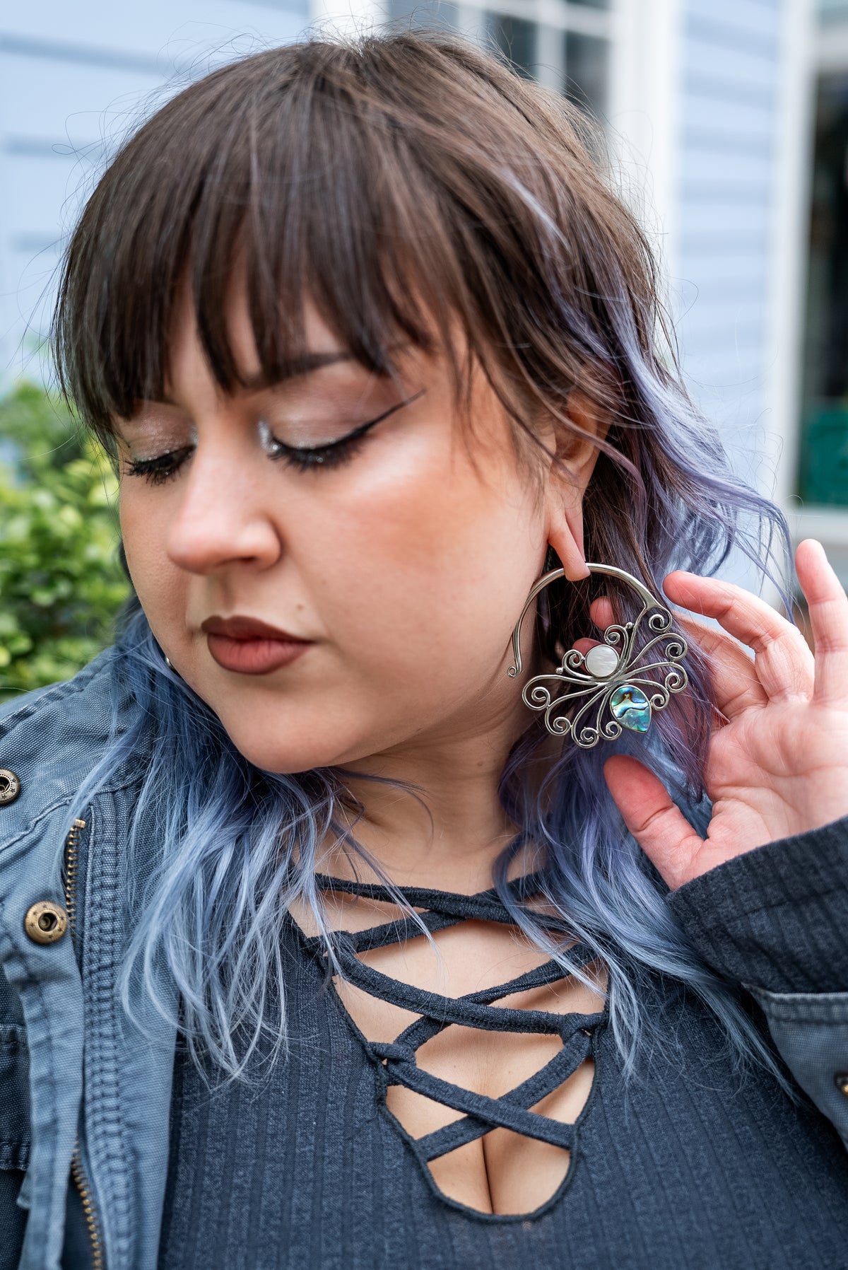 White Brass Butterfly Earrings With Abalone Shell Inlay