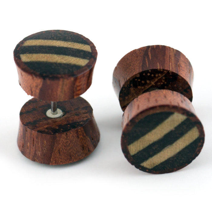 Sono Wood Fake Gauges Plugs With Double Stripe Wood Inlay