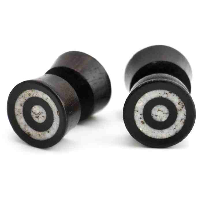 Areng Wood Fake Plugs Gauges With White Target Stone Inlay