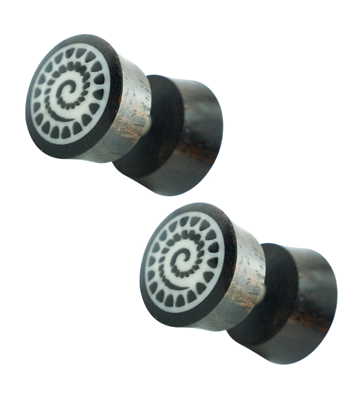 Wooden Spotted Spiral Inlay Fake Plugs / Gauges Earrings